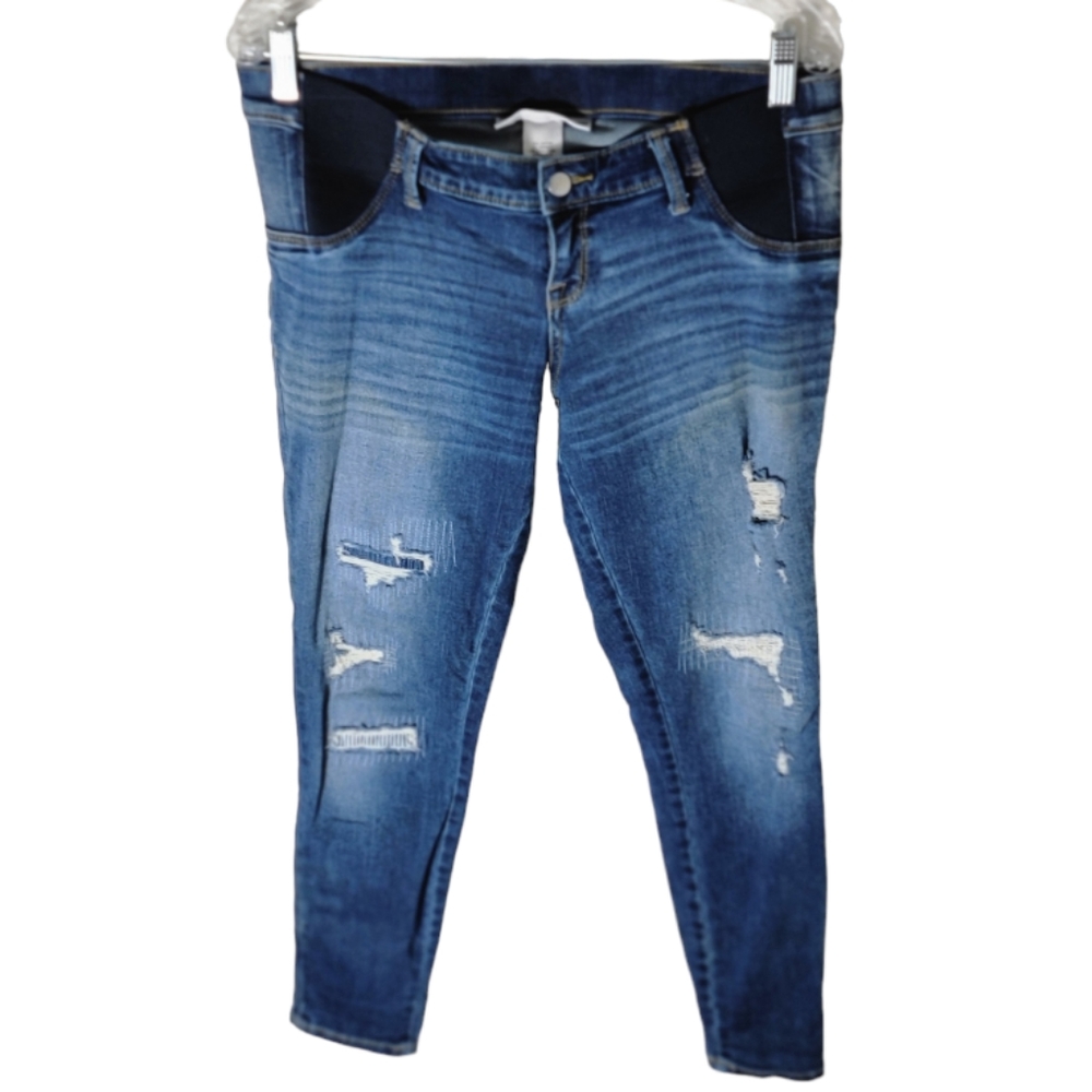 Liz Lange maternity ankle skinny jeans distressed stretch denim size small